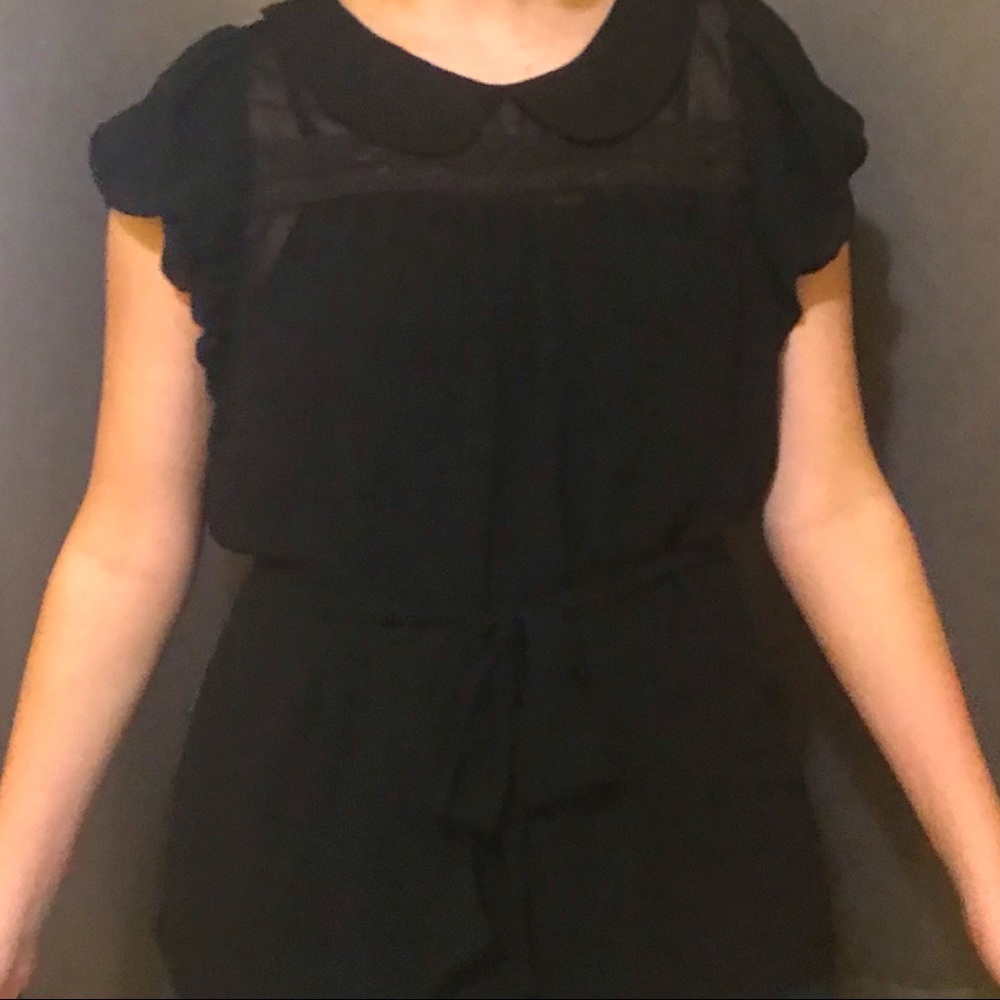 Sheer Elegant Black Lace Blouse Short Sleeve